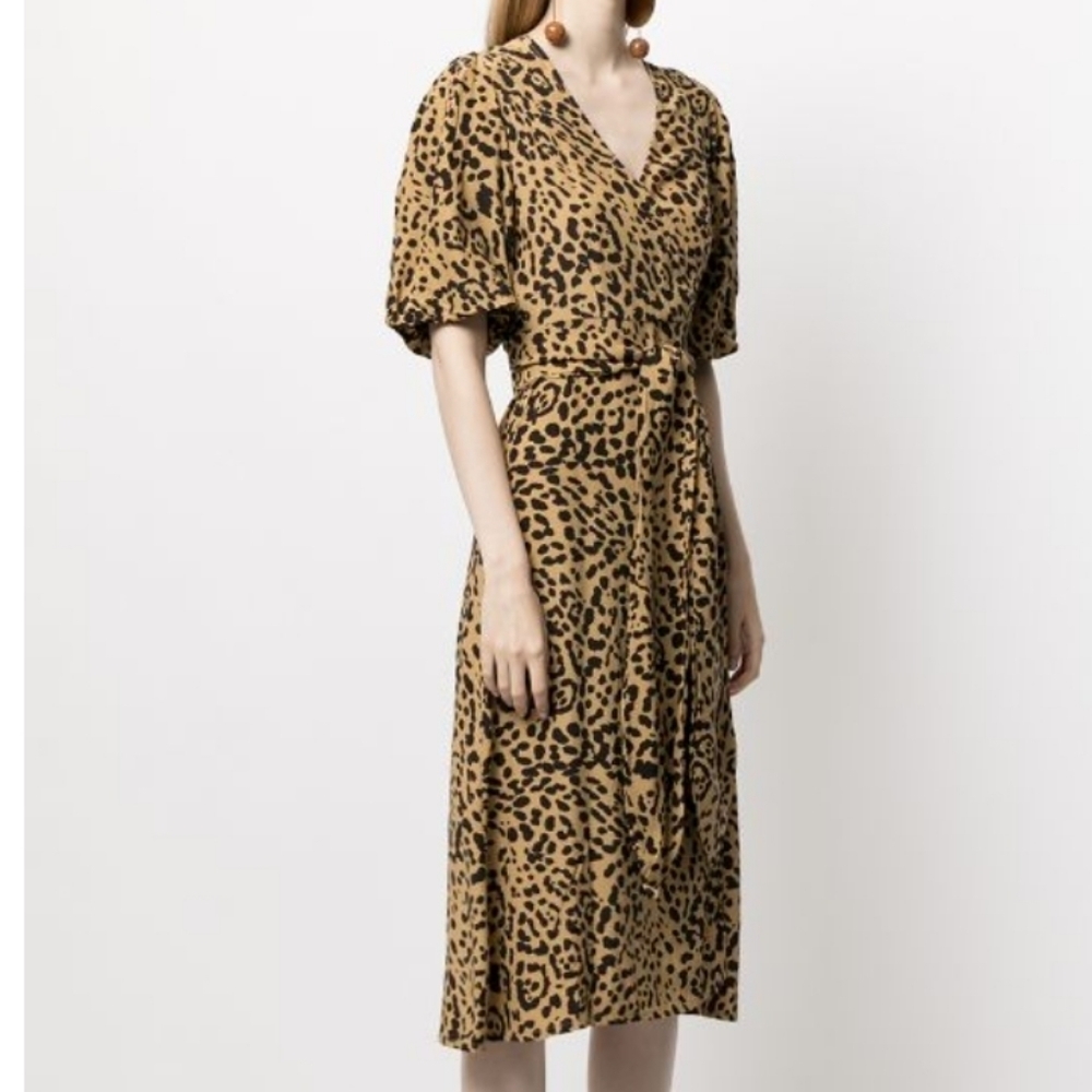 Faithfull the Brand Elfrida leopard-print wrap‎ dress Sz 6